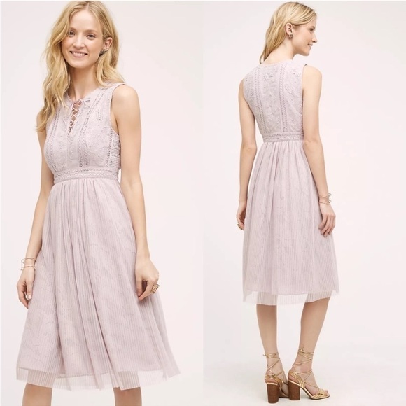 $268 NWT Anthropologie Size 0 Moulinette
Soeurs Lilac Embroidered Lace Up Dress - Picture 1 of 7